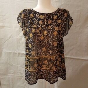 🦋 Gap Sheer Blouse Navy Floral Print Small